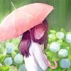 Anime Girl With Pink Umbrella With Rain Diamond Painting