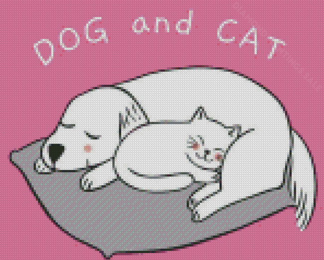 Dog And Cat Sleeping Art Diamond Paintings