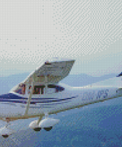 Flying White And Blue Cessna 182 Airplane Diamond Paintings