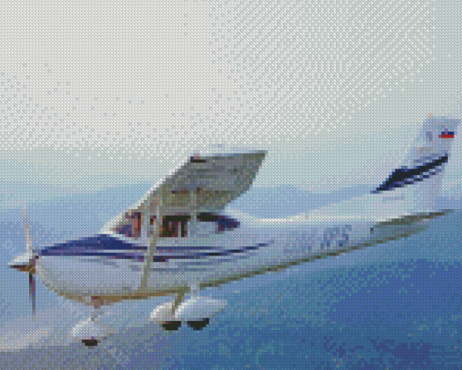 Flying White And Blue Cessna 182 Airplane Diamond Paintings