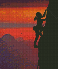 Girl Climbing Mountain At Sunset Diamond Paintings