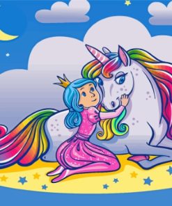 Little Princess Girl And Unicorn Diamond Painting
