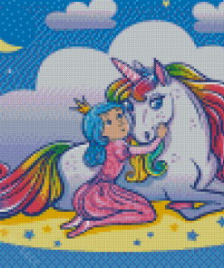Little Princess Girl And Unicorn Diamond Paintings