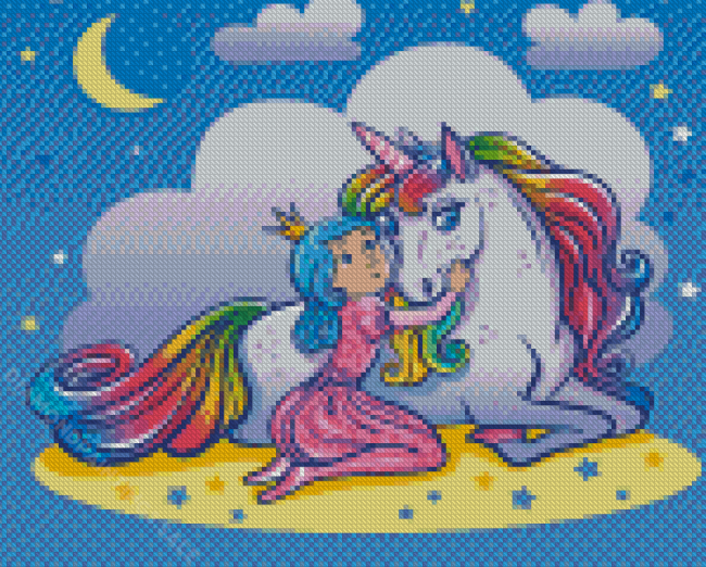 Little Princess Girl And Unicorn Diamond Paintings