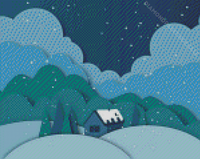 Night Snowfall Illustration Diamond Paintings