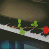 Piano Keys With Red Rose Diamond Paintings