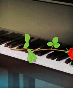 Piano Keys With Red Rose Diamond Painting