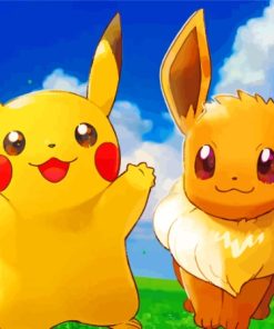 Pikachu And Eevee Pokemon Go Game Diamond Painting