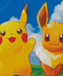 Pikachu And Eevee Pokemon Go Game Diamond Paintings