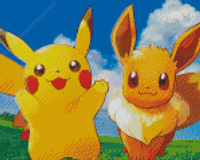 Pikachu And Eevee Pokemon Go Game Diamond Paintings