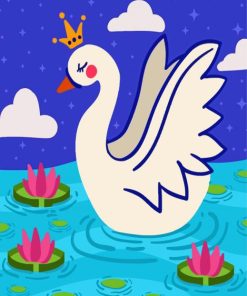 Swan With Crown And Lotus Diamond Painting