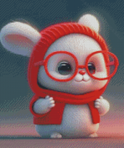White Bunny In Red Diamond Paintings