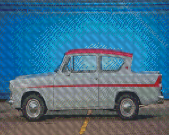 White Red Ford Anglia Car Diamond Paintings