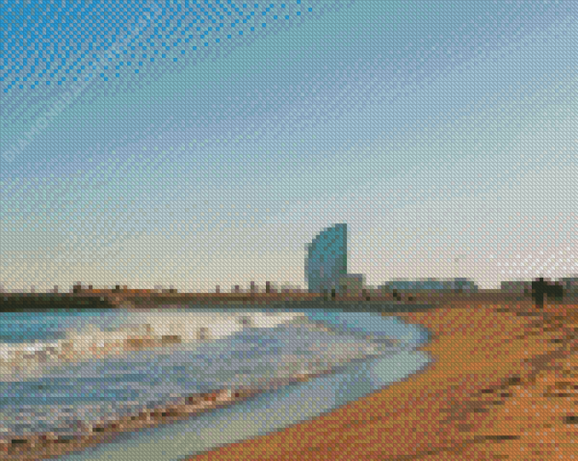 Barcelona Beach Waves Diamond Paintings