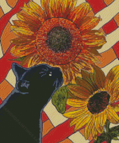 Black Cat And Sunflowers Diamond Paintings