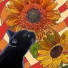 Black Cat And Sunflowers Diamond Painting