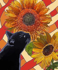 Black Cat And Sunflowers Diamond Painting