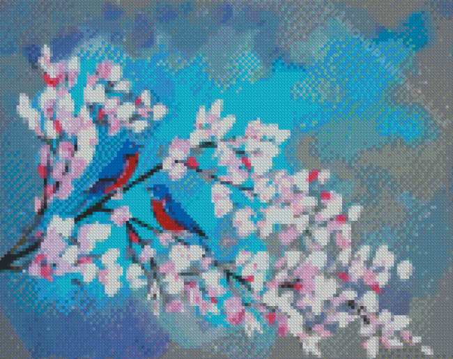 Blue Birds And Blossom Art Diamond Paintings