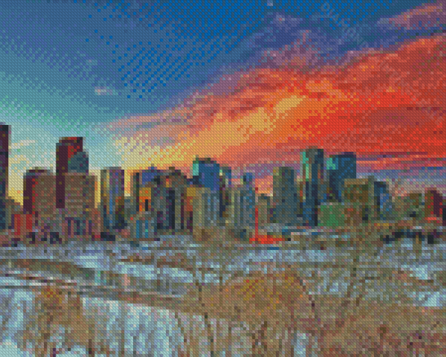 Pink Calgary Sunset Diamond Paintings