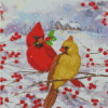 Cardinals Couple In Snow Diamond Paintings