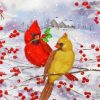 Cardinals Couple In Snow Diamond Painting