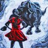 Charging Bull And Girl Diamond Painting