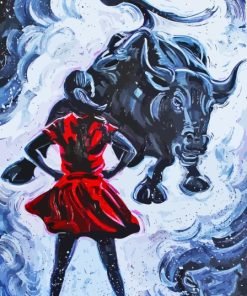 Charging Bull And Girl Diamond Painting