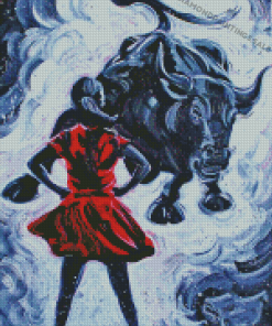 Charging Bull And Girl Diamond Paintings