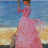 Classy Woman Wearing Pink Dress Diamond Paintings