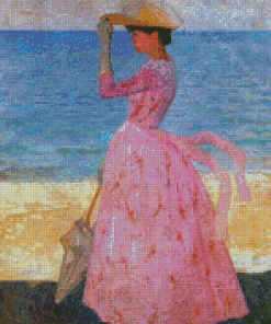 Classy Woman Wearing Pink Dress Diamond Paintings