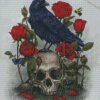 Crow And Skull With Red Roses Diamond Paintings