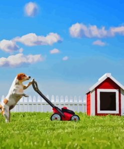 Dog Mowing Grass Diamond Painting