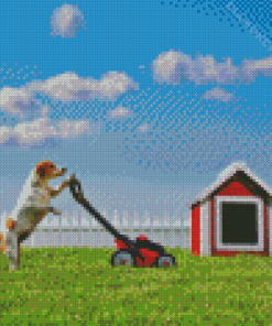 Dog Mowing Grass Diamond Paintings