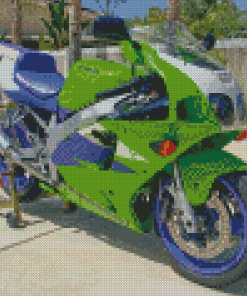 Green And Blue Kawasaki Ninja ZX 7R Diamond Paintings