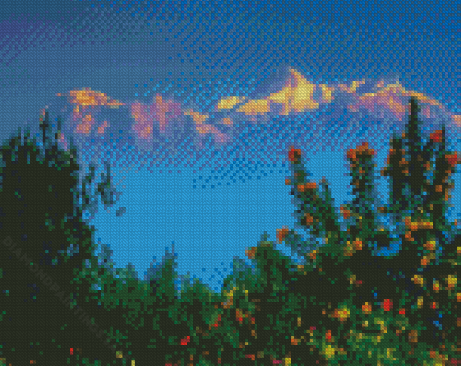 Himalayas At Sunset With Flowers Diamond Paintings