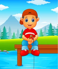 Little Boy Fishing Illustration Diamond Painting