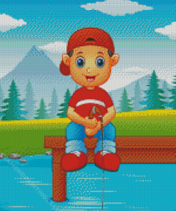 Little Boy Fishing Illustration Diamond Paintings