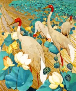 Lotus Cranes Birds Diamond Painting