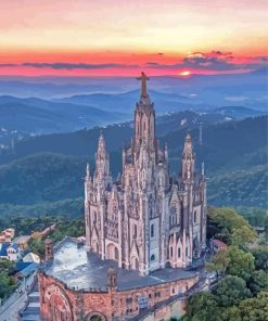 Mount Tibidabo At Sunset Diamond Painting