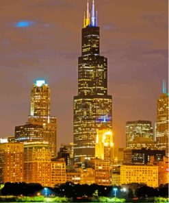 Sears Tower Chicago At Night Diamond Painting