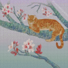 Tabby Cat In Cherry Tree Diamond Paintings