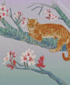 Tabby Cat In Cherry Tree Diamond Paintings