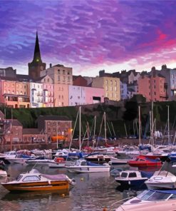 Tenby Harbour At Sunset Diamond Painting