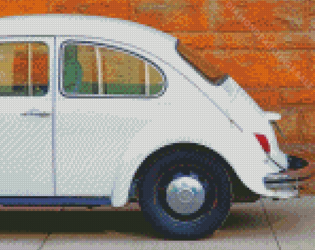 Vintage White Vw Beetle Car Diamond Paintings