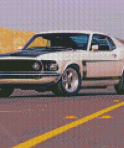 White 1969 Ford Mustang Fastback Diamond Paintings