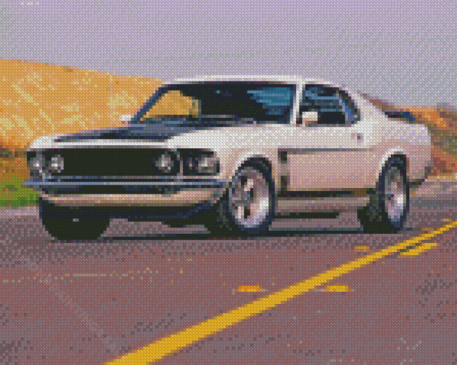 White 1969 Ford Mustang Fastback Diamond Paintings