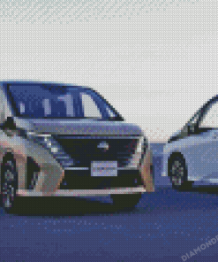 White And Grey Nissan Serena Cars Diamond Paintings