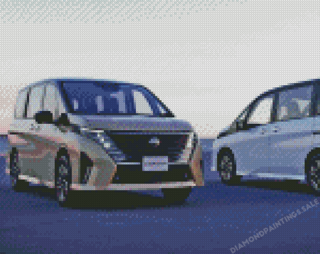 White And Grey Nissan Serena Cars Diamond Paintings