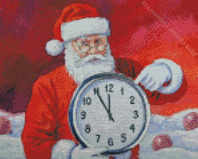 Santa By Clock Diamond Paintings