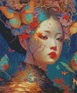Asian And Butterflies Diamond Paintings